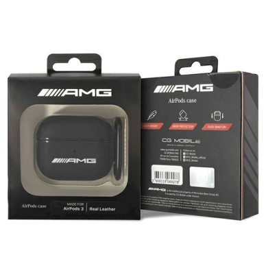 Originalus AMG dėklas Leather Big Logo case skirta AirPods 3 - Juodas 2