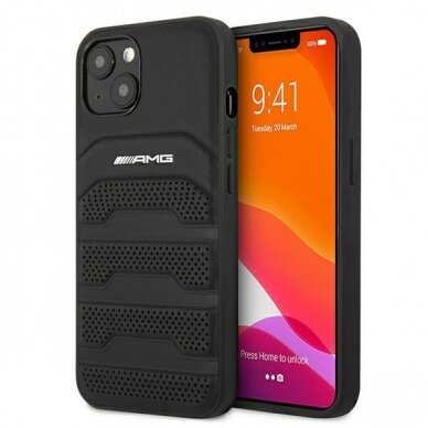 Originalus AMG dėklas Leather Debossed Lines AMHCP13SGSEBK iPhone 13 mini Juodas