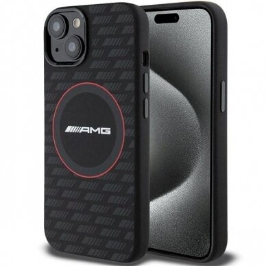 Originalus AMG dėklas Silicone Carbon Pattern MagSafe Case for iPhone 15/14/13 - Juodas 7