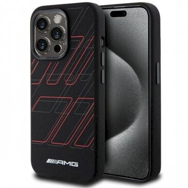 Originalus AMG dėklas Silicone Large Rhombuses Pattern MagSafe case for iPhone 15 Pro - Juodas