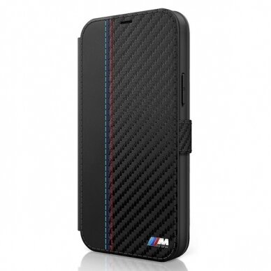 Originalus atverčiamas Bmw dėklas Bmflbkp12Smcarbk Iphone 12 Mini juodas M kolekcija Pu Carbon Stripe