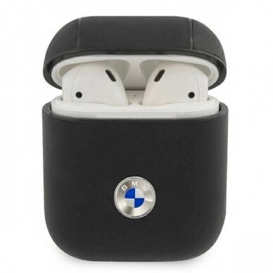 Originalus BMW dėklas BMA2SSLBK AirPods cover  Juodas Geniune Leather Silver Logo