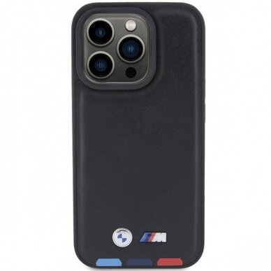 Originalus BMW dėklas BMHCP15L22PTDK iPhone 15 Pro 6.1  Juodas Leather Stamp Tricolor 2