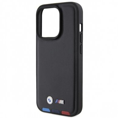 Originalus BMW dėklas BMHCP15L22PTDK iPhone 15 Pro 6.1  Juodas Leather Stamp Tricolor 5