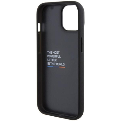 Originalus BMW dėklas BMHCP15S22PTDK iPhone 15 6.1  Juodas Leather Stamp Tricolor 6