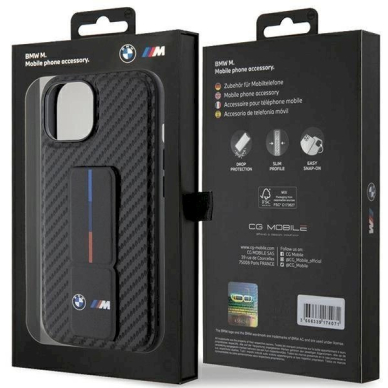 Originalus BMW dėklas Grip Stand Smooth & Carbon iPhone 15 - Juodas 7