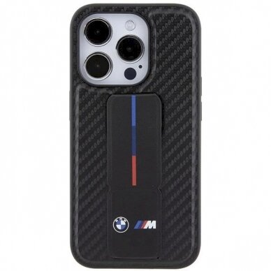 Originalus BMW dėklas Grip Stand Smooth & Carbon iPhone 15 Pro - Juodas 3