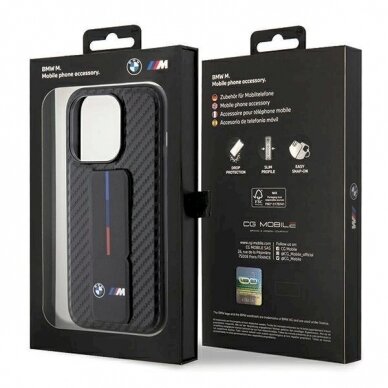 Originalus BMW dėklas Grip Stand Smooth & Carbon iPhone 15 Pro - Juodas 8