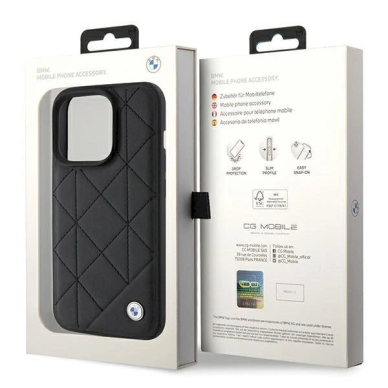 Originalus BMW dėklas Leather Quilted iPhone 15 Pro Max - Juodas 7