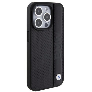 Originalus BMW dėklas Leather Textured & Stripe iPhone 15 Pro - Juodas 2