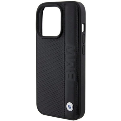 Originalus BMW dėklas Leather Textured & Stripe iPhone 15 Pro - Juodas 4