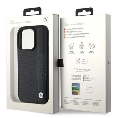 Originalus BMW dėklas Leather Textured & Stripe iPhone 15 Pro - Juodas 6