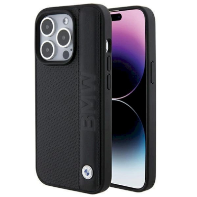 Originalus BMW dėklas Leather Textured & Stripe iPhone 15 Pro - Juodas 7