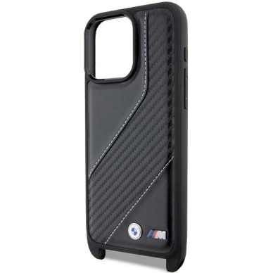 Originalus BMW dėklas M Edition Carbon Stripe &amp; StrapiPhone 15 Pro - juodas 4