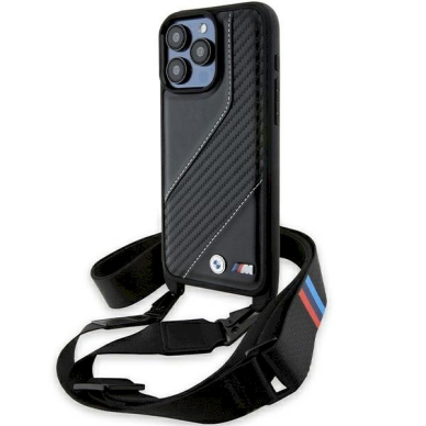 Originalus BMW dėklas M Edition Carbon Stripe &amp; StrapiPhone 15 Pro - juodas