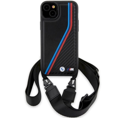 Originalus BMW dėklas M Edition Carbon Tricolor Lines &amp; StrapiPhone 15 / 14 / 13 - juodas 1