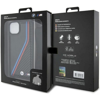 Originalus BMW dėklas M Edition Carbon Tricolor Lines &amp; StrapiPhone 15 / 14 / 13 - juodas 6