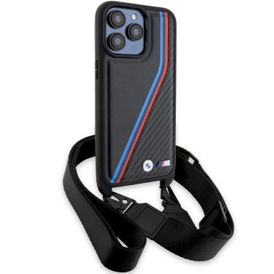 Originalus BMW dėklas M Edition Carbon Tricolor Lines &amp; StrapiPhone 15 Pro Max - juodas 2