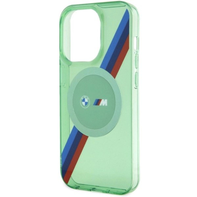 Originalus BMW dėklas M Tricolor Stripes MagSafeiPhone 15 Pro - žalias 5