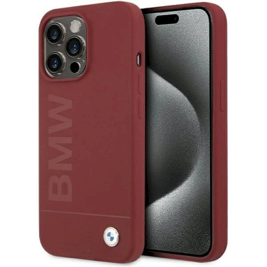 Originalus BMW dėklas Silicone Big Logo MagSafeiPhone 15 Pro Max raudonas