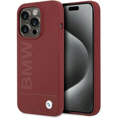 Originalus BMW dėklas Silicone Big Logo MagSafeiPhone 15 Pro raudonas