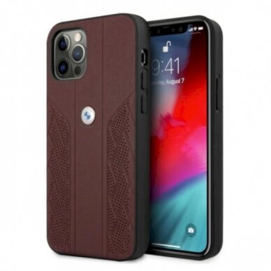 Originalus dėklas BMW BMHCP12MRSPPR iPhone 12/12 Pro 6,1" Raudonas hardcase Leather Curve Perforate