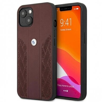 Originalus dėklas BMW BMHCP13MRSPPR iPhone 13 6,1" Raudonas hardcase Leather Curve Perforate