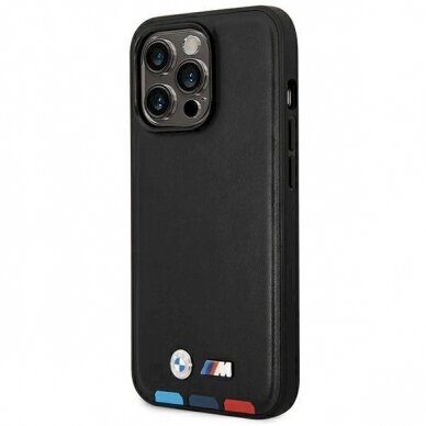 Originalus dėklas BMW BMHMP14L22PTDK iPhone 14 Pro 6.1 Juodas Leather Stamp Tricolor Magsafe 1