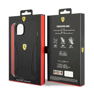 Originalus dėklas Ferrari FEHCP14MRBUK iPhone 14 Plus 6.7  Juodas hardcase Leather Stamp Sides 7