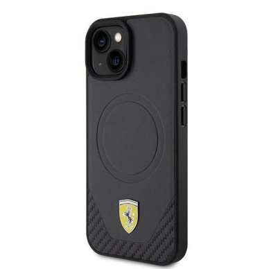 Originalus dėklas Ferrari FEHMP15SPTEK iPhone 15 6.1  Juodas hardcase Carbon Metal Logo MagSafe 1