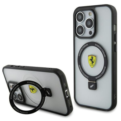 Originalus dėklas Ferrari FEHMP15XUSCAH iPhone 15 Pro Max 6.7  Permatomas hardcase Ring Stand 2023 Collection MagSafe