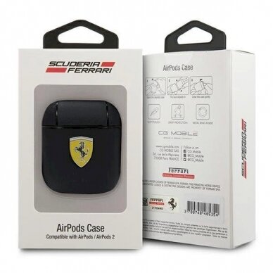 Originalus dėklas Ferrari FESA2LEBK AirPods cover Juodas On Track Leather 3