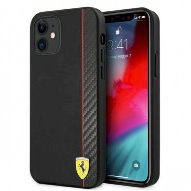 Originalus dėklas Ferrari FESAXHCP12SBK iPhone 12 mini 5.4  Juodas hardcase On Track Carbon Stripe