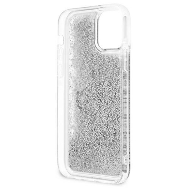 Originalus dėklas Guess Big Liquid Glitter iPhone 12 Pro Max Sidabrinis GUHCP12LLG4GSI 6