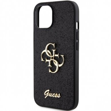 Originalus dėklas Guess Glitter Script Big 4G case skirta iPhone 15 - Juodas 5