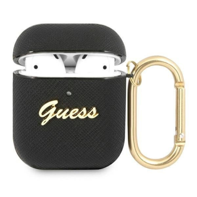 Originalus dėklas Guess GUA2SASMK AirPods cover Juodas Saffiano Script Metal Collection