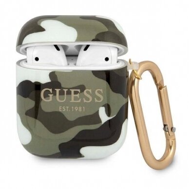 Originalus dėklas Guess GUA2UCAMA AirPods cover žalias/khaki Camo Collection