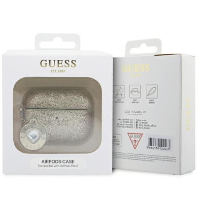 Originalus dėklas Guess GUAP2PGEHCDD case skirta AirPods Pro 2 cover - gold Fixed Glitter Heart Diamond Charm 3