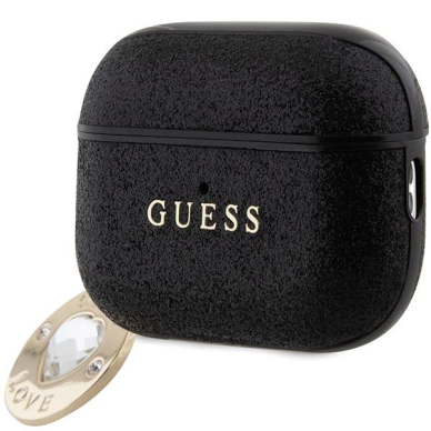 Originalus dėklas Guess GUAP2PGEHCDK case skirta AirPods Pro 2 cover - Juodas Fixed Glitter Heart Diamond Charm 2