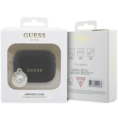 Originalus dėklas Guess GUAP2PGEHCDK case skirta AirPods Pro 2 cover - Juodas Fixed Glitter Heart Diamond Charm 3