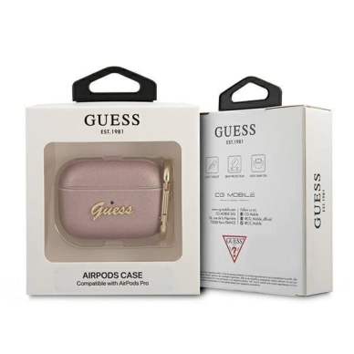 Originalus dėklas Guess GUAPSASMP AirPods Pro cover rožinis/rožinis Saffiano Script Metal Collection 2