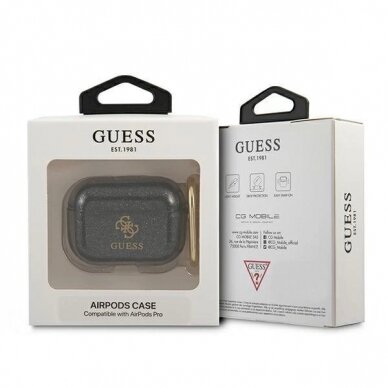 Originalus dėklas Guess GUAPUCG4GK AirPods Pro cover Juodas Glitter Collection 2