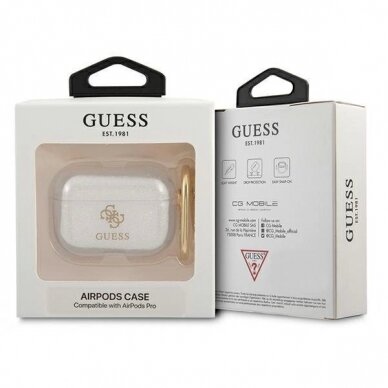 Originalus dėklas Guess GUAPUCG4GT AirPods Pro cover Permatomas Glitter Collection 2