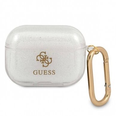 Originalus dėklas Guess GUAPUCG4GT AirPods Pro cover Permatomas Glitter Collection