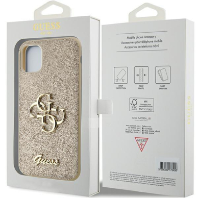 Originalus dėklas Guess GUHCN61HG4SGD case skirta iPhone 11 / Xr - gold Glitter Script Big 4G 7