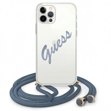 Originalus dėklas Guess GUHCP12LCRTVSBL iPhone 12 Pro Max 6.7  Mėlynas/Mėlynas hardcase Script Vintage