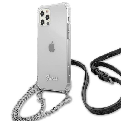 Originalus dėklas Guess GUHCP12LKC4GSSI iPhone 12 Pro Max 6.7  Permatomas hardcase 4G Silver Chain 1