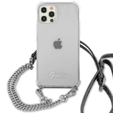 Originalus dėklas Guess GUHCP12LKC4GSSI iPhone 12 Pro Max 6.7  Permatomas hardcase 4G Silver Chain 2