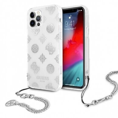 Originalus dėklas Guess GUHCP12LKSPESI iPhone 12 Pro Max 6.7  Sidabrinis hardcase Peony Chain Collection