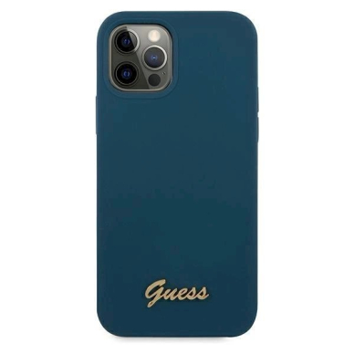 Originalus dėklas Guess GUHCP12LLSLMGBL iPhone 12 Pro Max 6.7  Mėlynas/Mėlynas hardcase Metal Logo Script 2